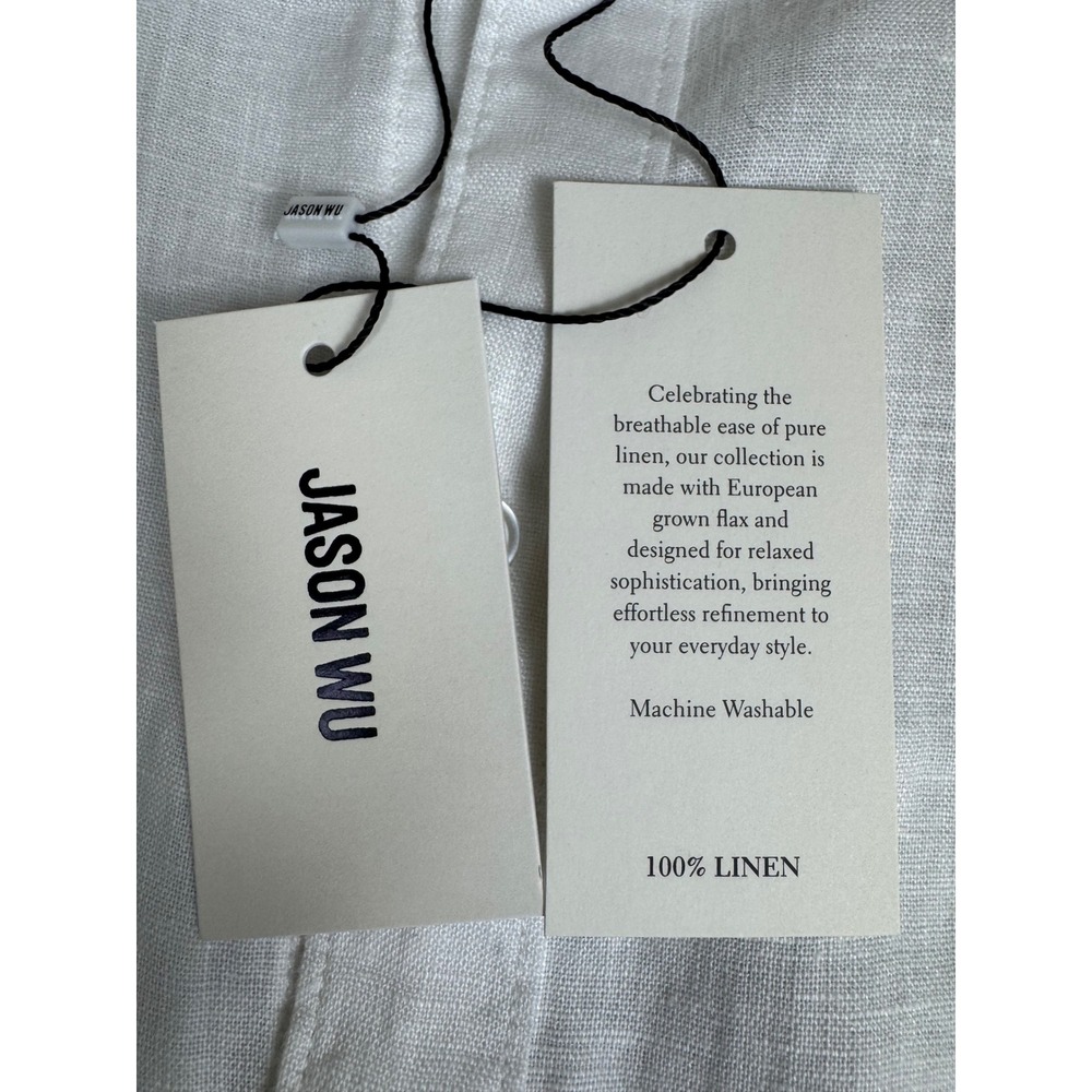 Jason Wu Mens 100% Linen Short Sleeve Button Up Shirt White Large Casual NWT - Picture 13 of 16